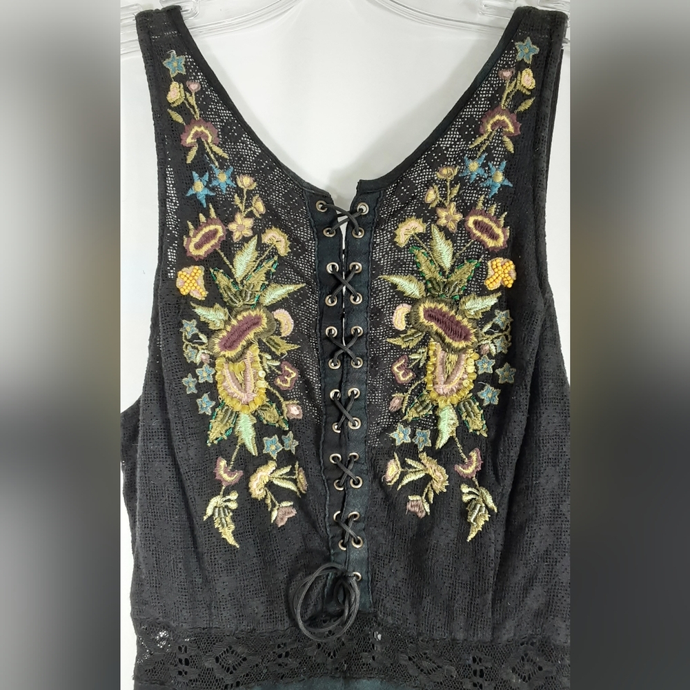 Free People Lace Me Up Embroidered Hi-low Handkerchief Hem Flowy Boho Dress. - Picture 4 of 15